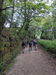 Camino Frances - Dzień 7. Pielgrzymi wychodzący z Portomarin